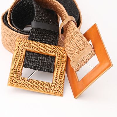 Straw Waist Braided Fabric Belt 5cm Elasticated Woven Belt Stretch