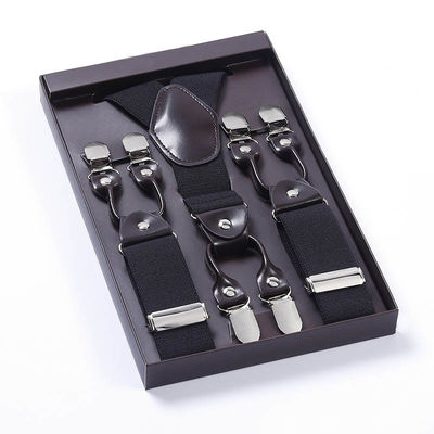 Elastic Black Leather Suspenders Mens Fashion 3.5cm Width