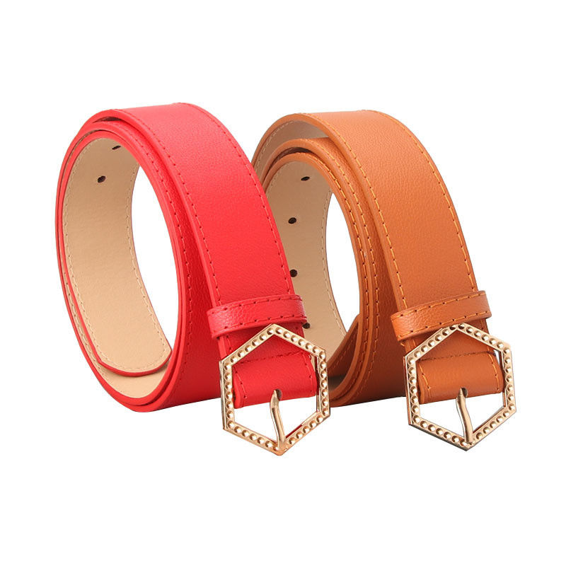Alloy Buckle Ladies Leather Belt Dress Women 3.4cm Jeans Decorative